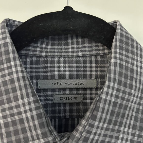 John Varvatos Men's Classic Fit Navy Blue Plaid Button Down Shirt 15.5, 34/35 - Picture 3 of 7